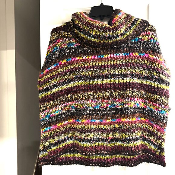 Anthropologie Piera Knit Striped Turtleneck Poncho Sweater - Picture 5 of 7